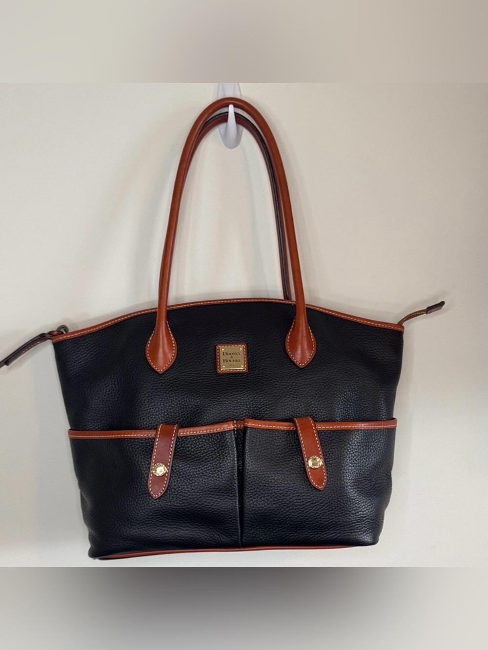 Dooney & Bourke Pebble Grain Tote bag in black with tan leather trim